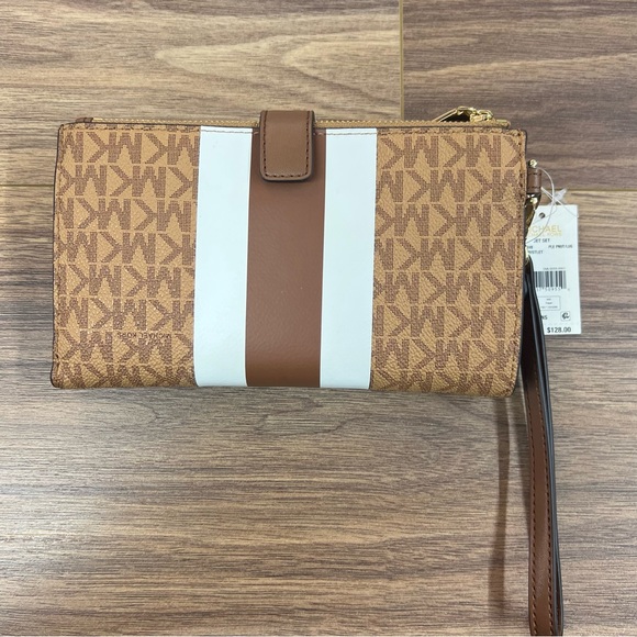 MICHAEL KORS Jet Set Signature Logo Stripe Double Zip Wristlet Wallet NWT - Picture 13 of 14